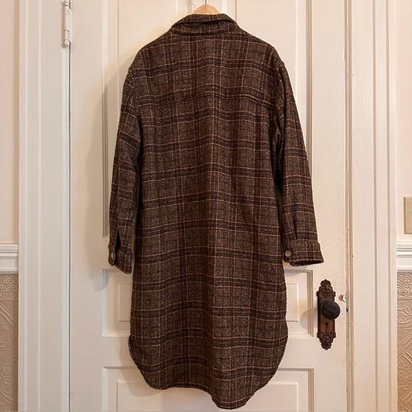 Frank & Eileen Gavin Jacket Coat Italian Wool Boucle Shirt Brown Plaid Sz Medium - Picture 5 of 8